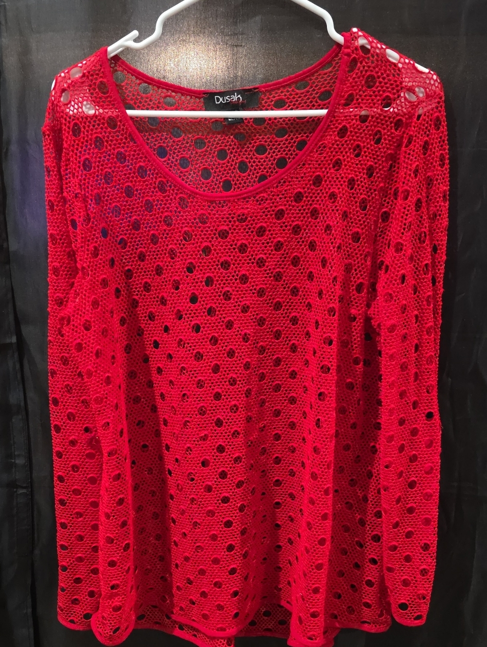 The Sak Red Open-Knit Long Sleeve Top